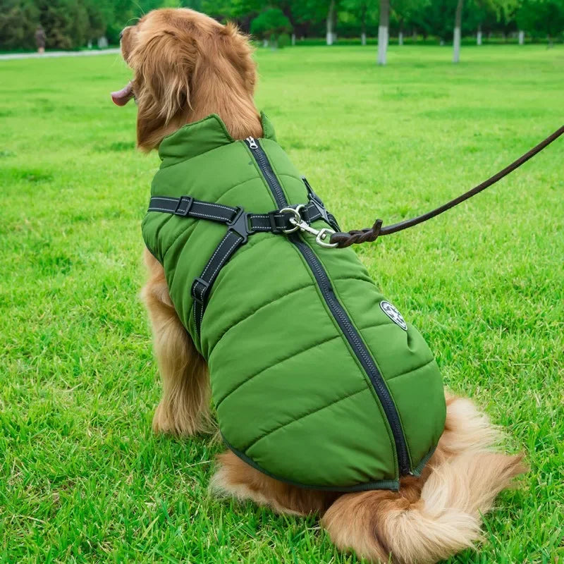 Waterproof Winter Dog Jacket with Harness for Large Dogs
