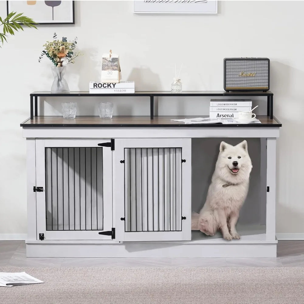 Wooden Dog Crate Furniture TV Stand with Double Doors