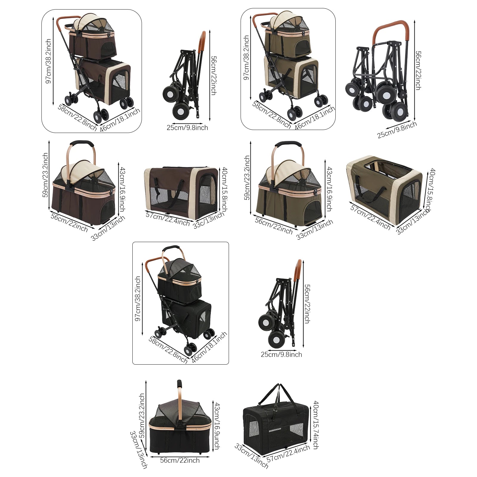 Double-Tier Foldable Pet Stroller for Dogs & Cats