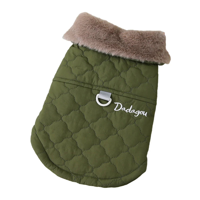 Waterproof Fleece Dog Jacket with Fur Collar
