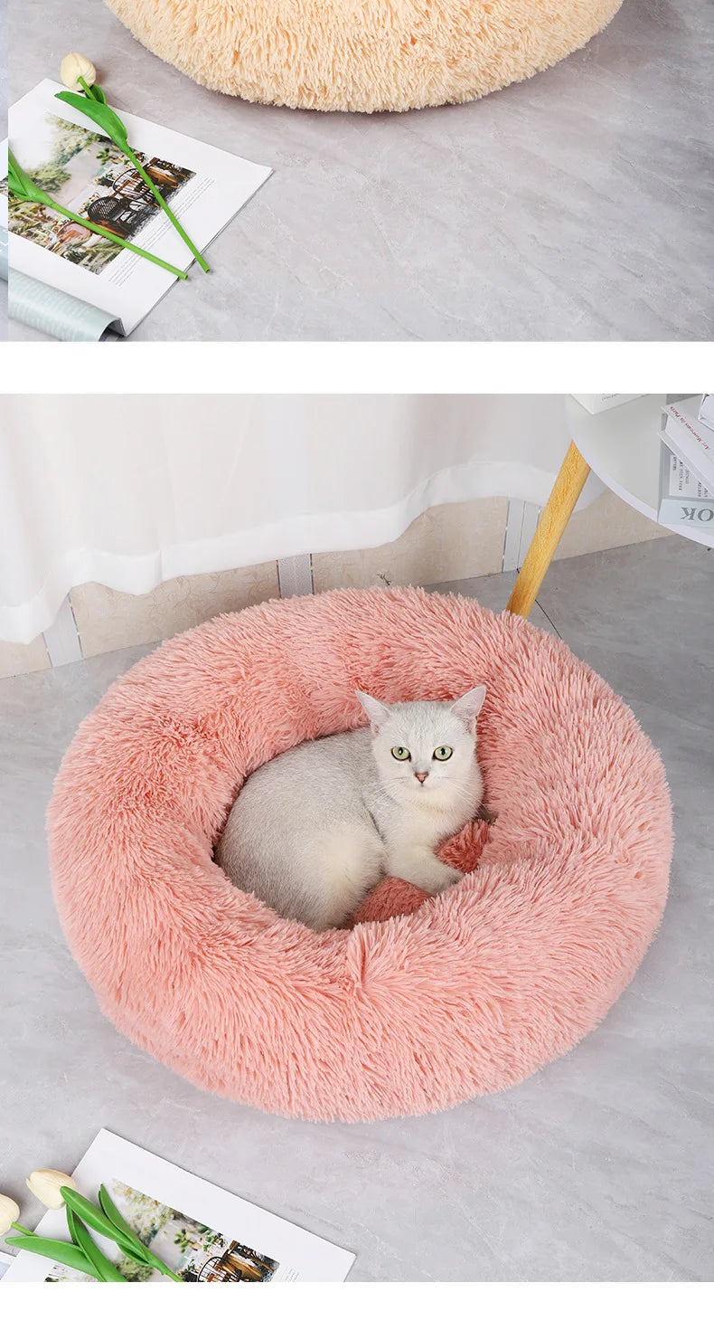 Winter Plush Round Cat & Dog Nest Bed