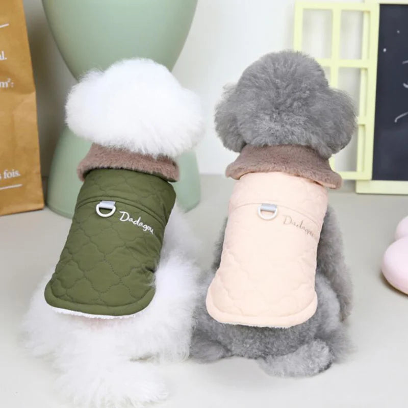 Waterproof Fleece Dog Jacket with Fur Collar