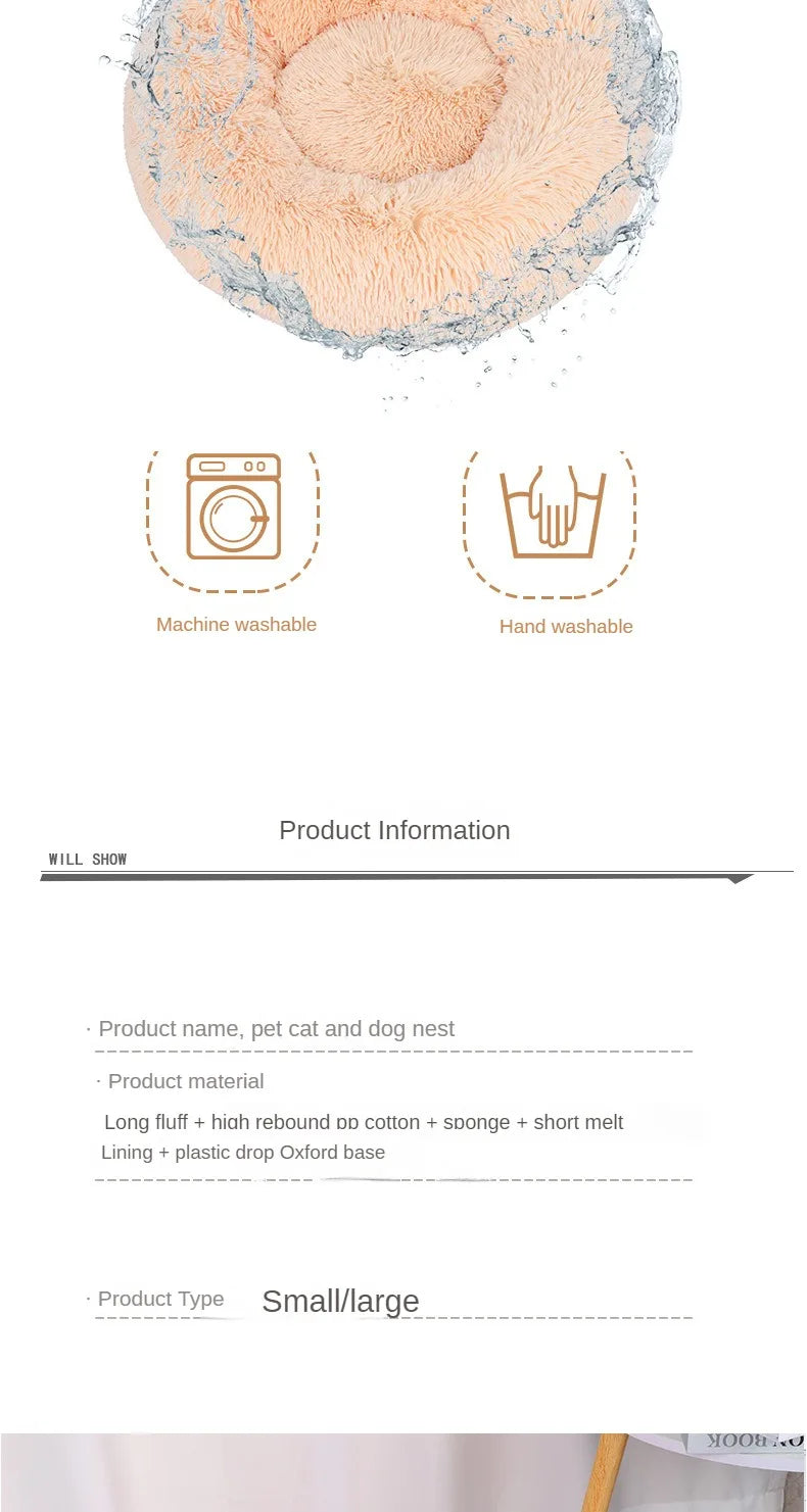 Winter Plush Round Cat & Dog Nest Bed