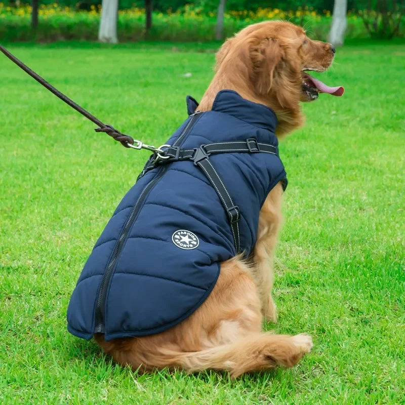 Waterproof Winter Dog Jacket with Harness for Large Dogs