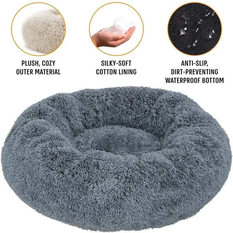 Round Plush Pet Bed for Cats & Dogs (40–90cm)