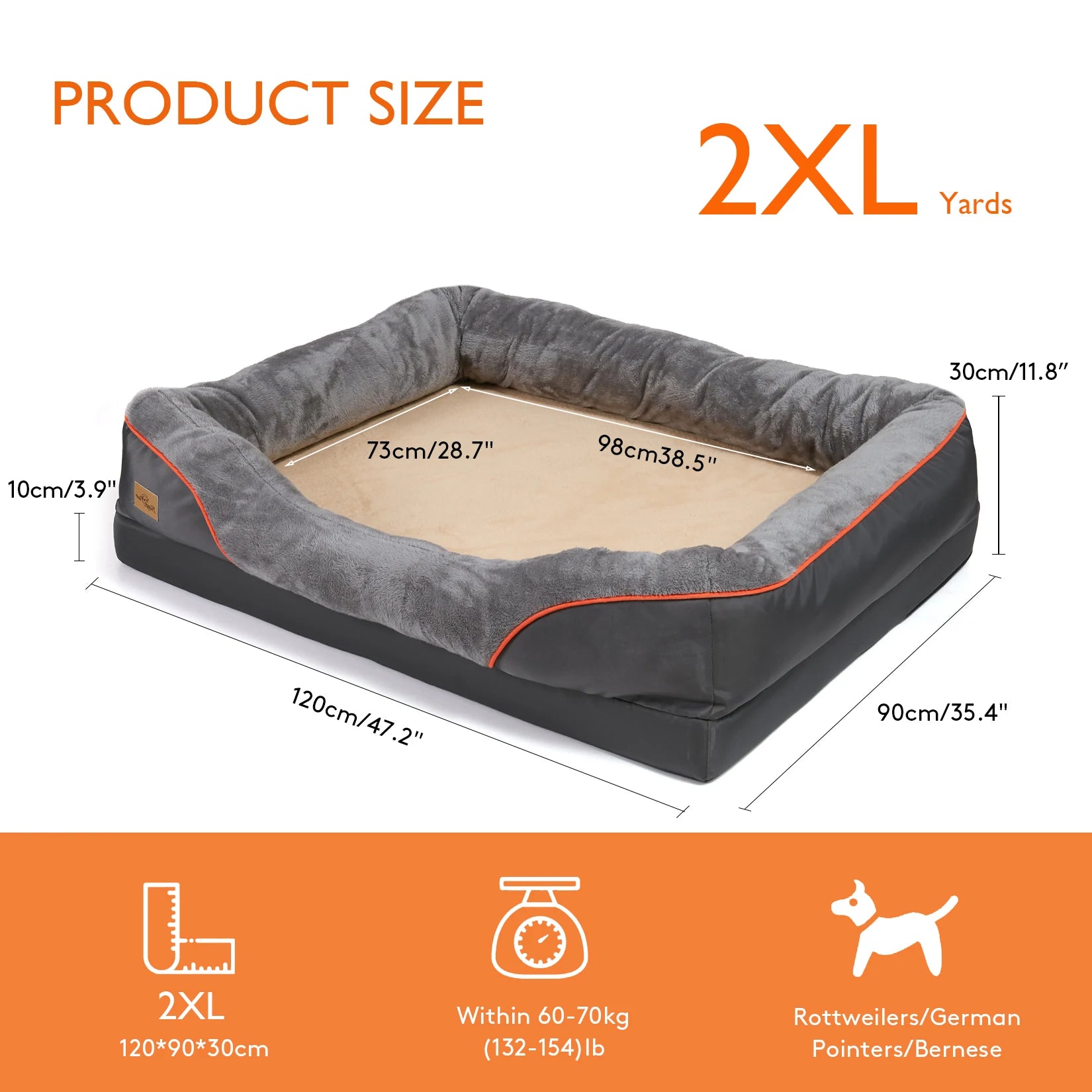 Orthopedic Foam Dog Bed with Bolster (L–3XL)
