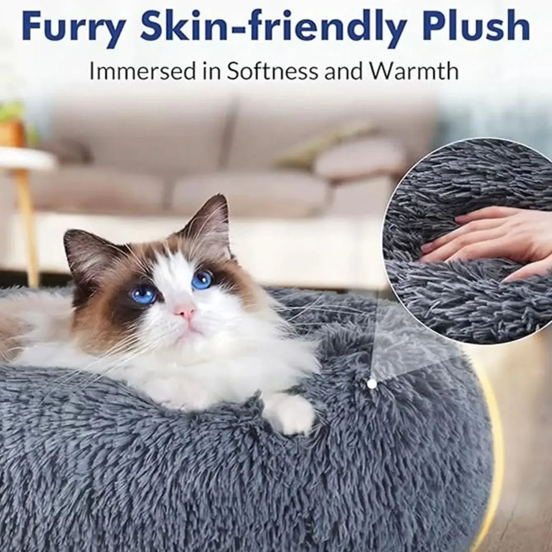 Round Plush Pet Bed for Cats & Dogs (40–90cm)