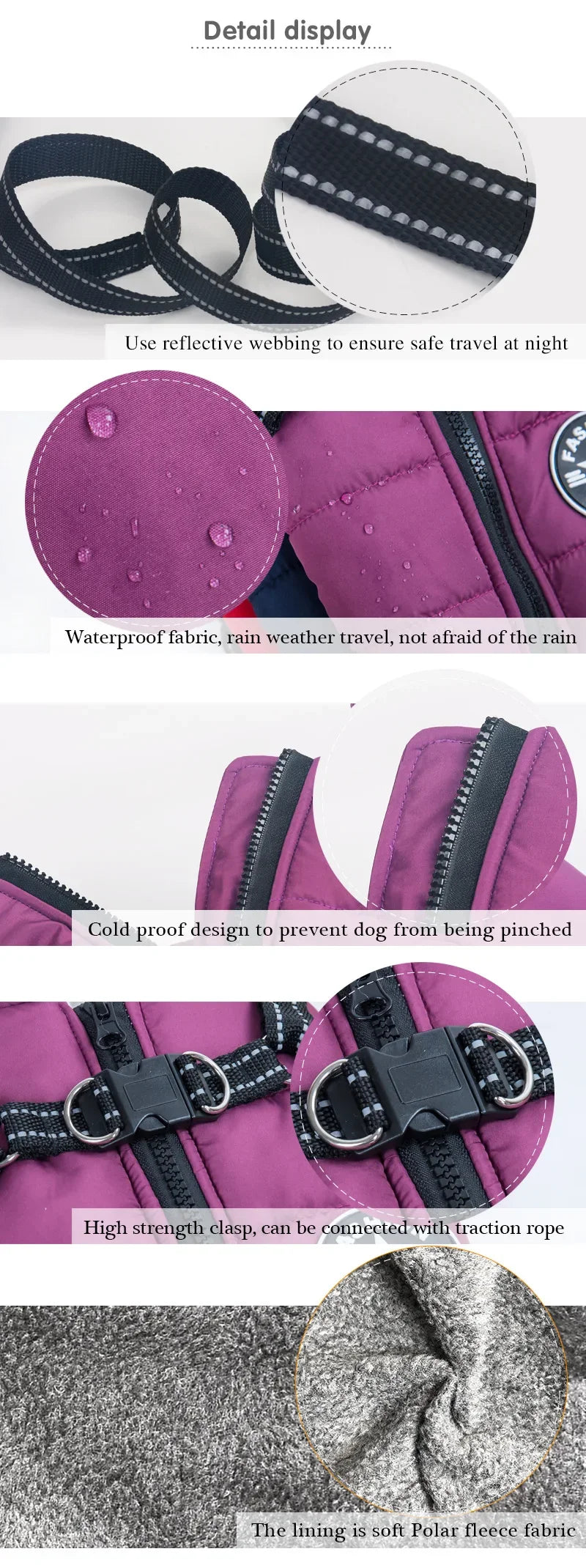 Waterproof Winter Dog Jacket with Harness for Large Dogs