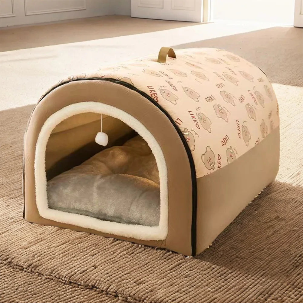 23" 2-in-1 Cat Cave Bed with Cushion