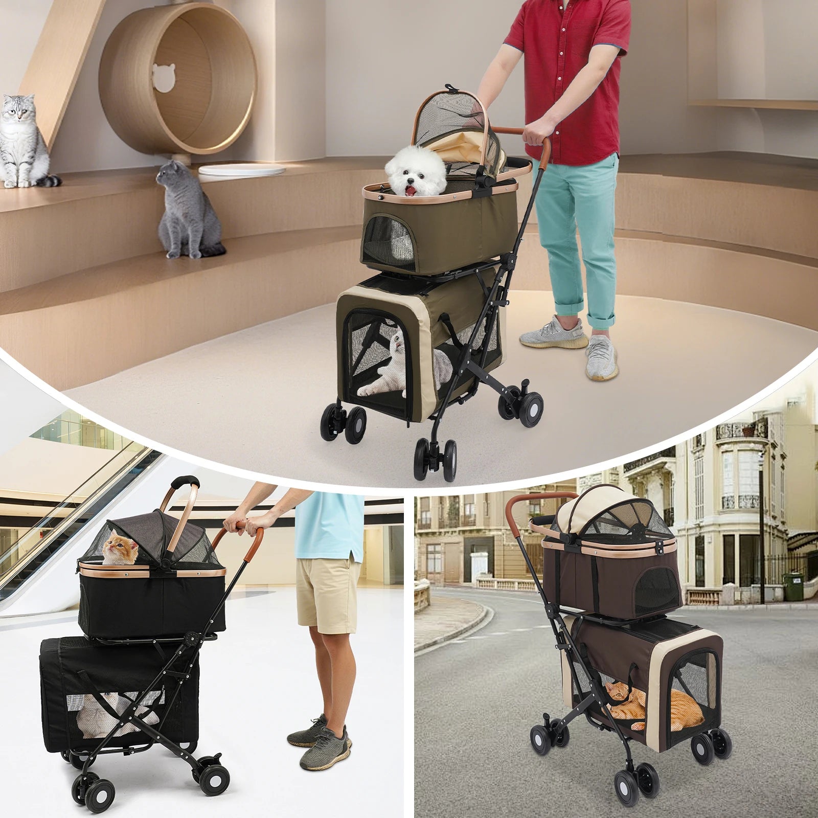 Double-Tier Foldable Pet Stroller for Dogs & Cats