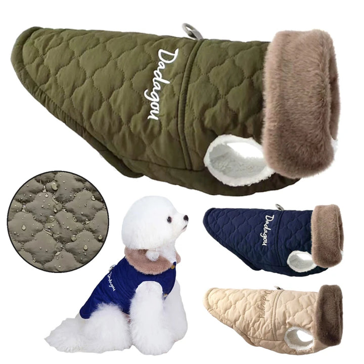 Waterproof Fleece Dog Jacket with Fur Collar