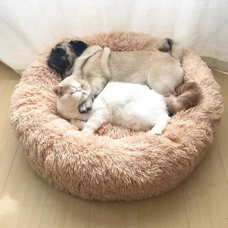 Round Plush Pet Bed for Cats & Dogs (40–90cm)