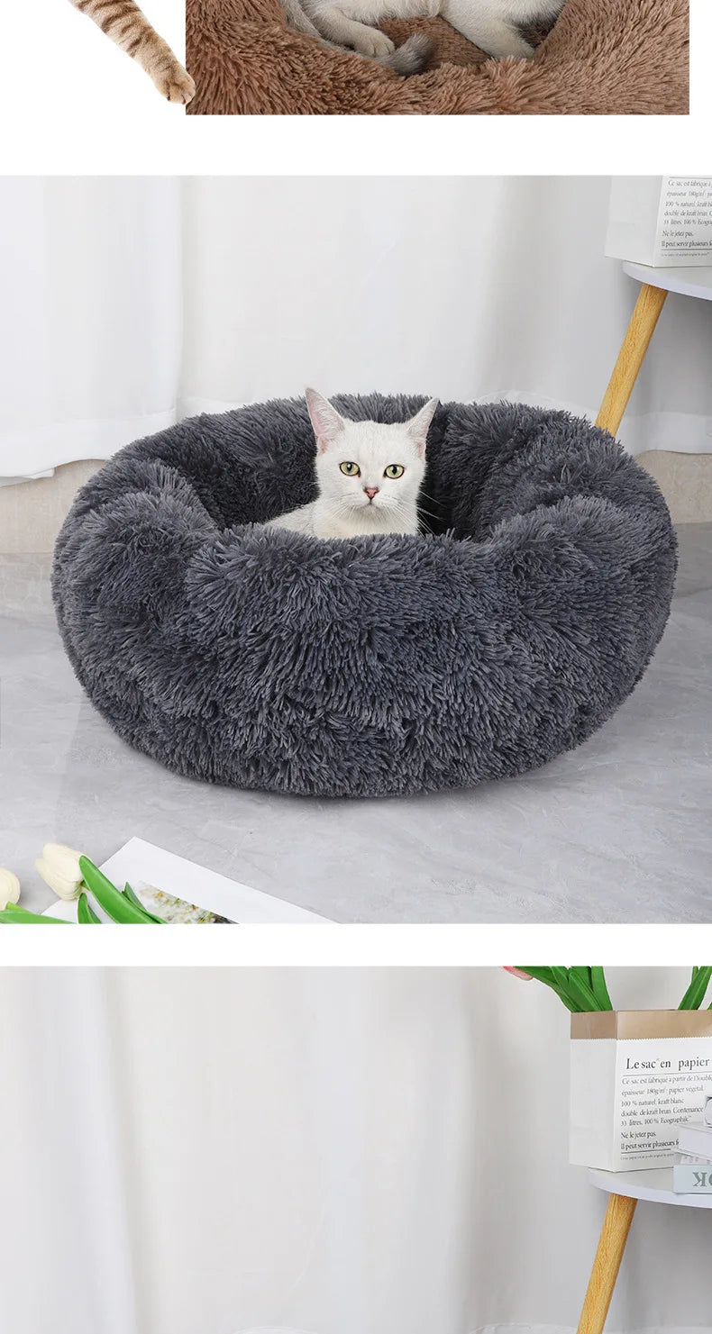 Winter Plush Round Cat & Dog Nest Bed