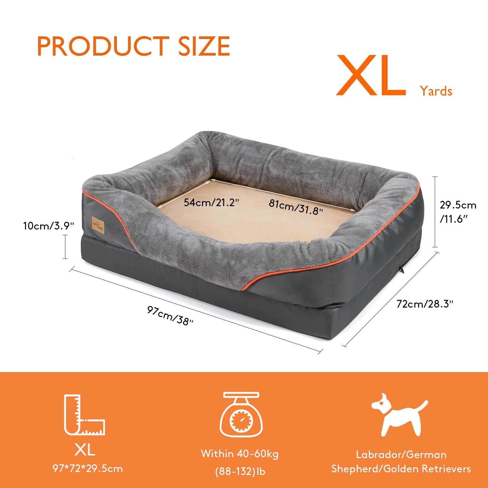 Orthopedic Foam Dog Bed with Bolster (L–3XL)