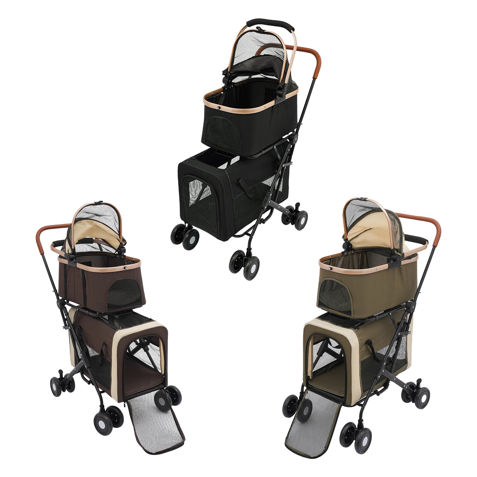 Double-Tier Foldable Pet Stroller for Dogs & Cats