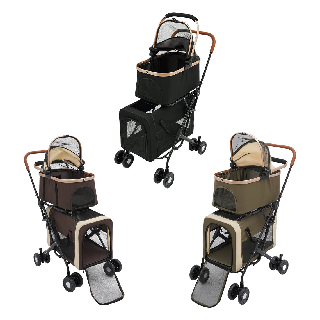 Double-Tier Foldable Pet Stroller for Dogs & Cats