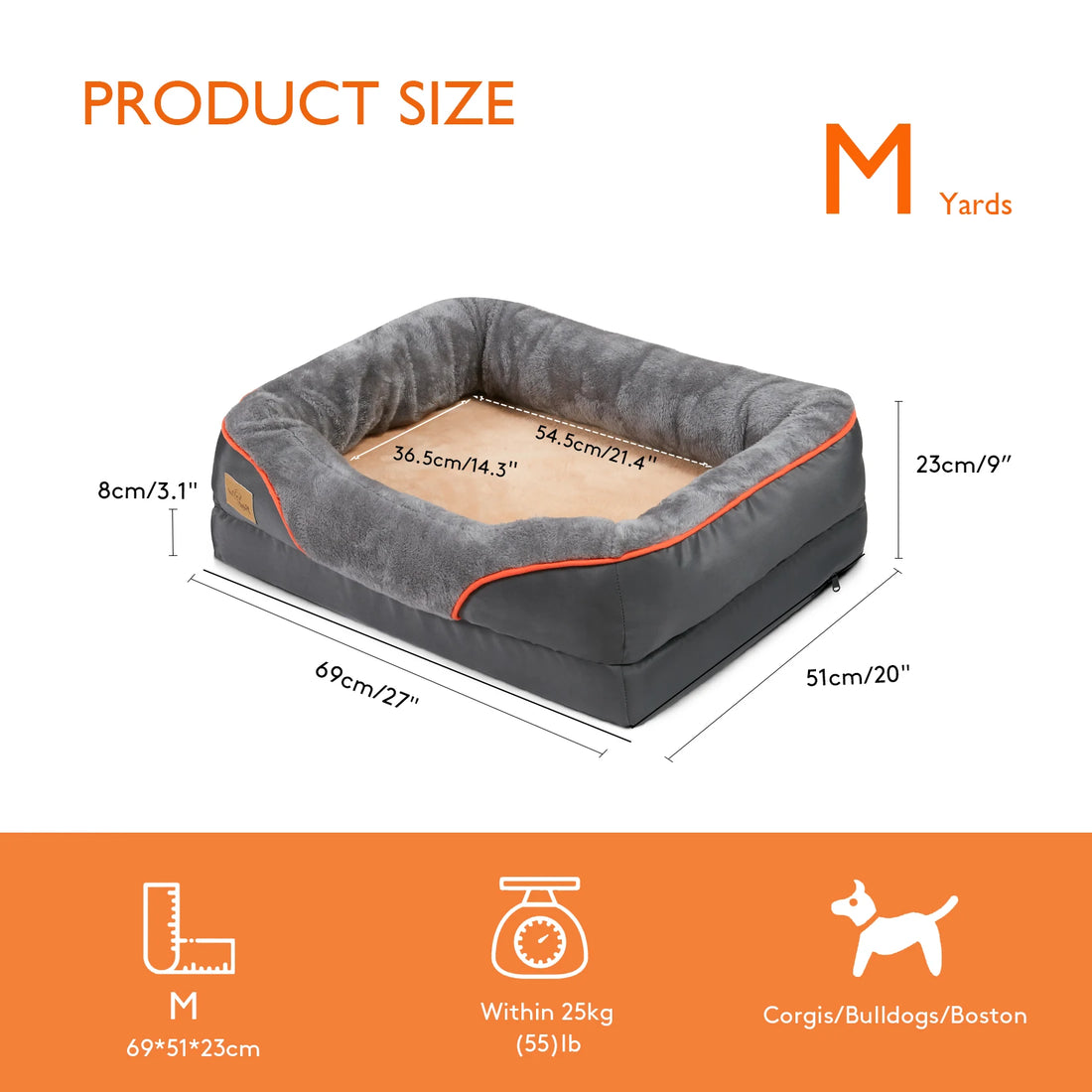 Orthopedic Foam Dog Bed with Bolster (L–3XL)