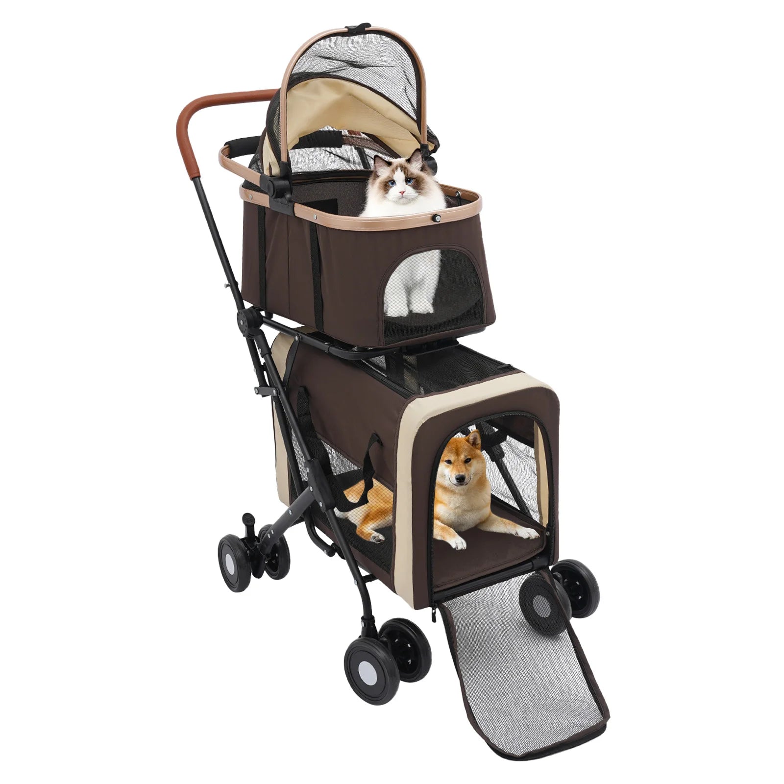 Double-Tier Foldable Pet Stroller for Dogs & Cats