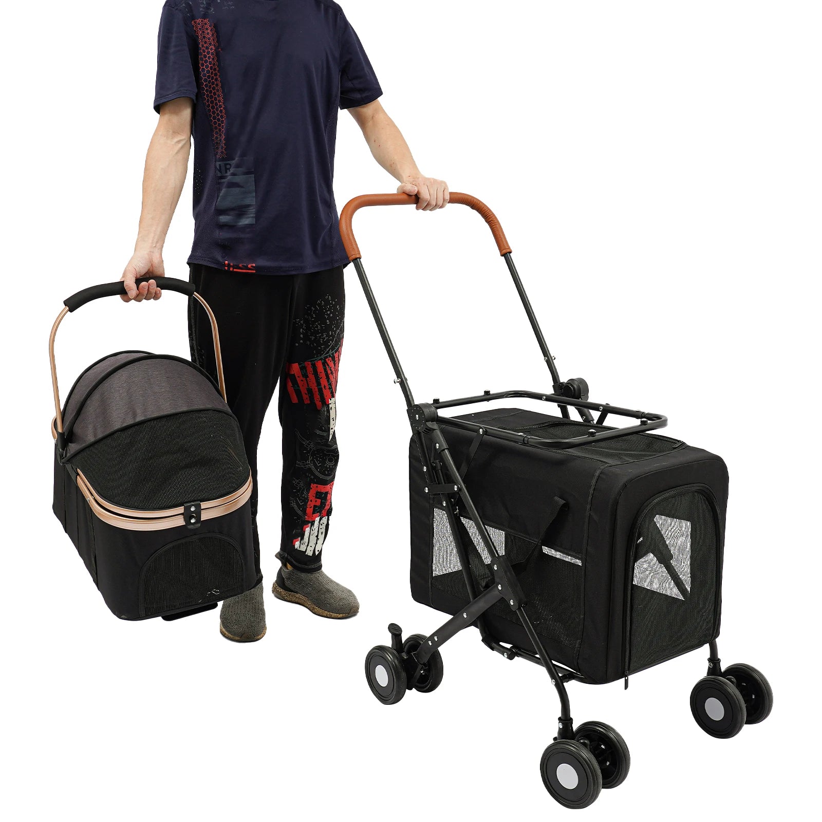 Double-Tier Foldable Pet Stroller for Dogs & Cats
