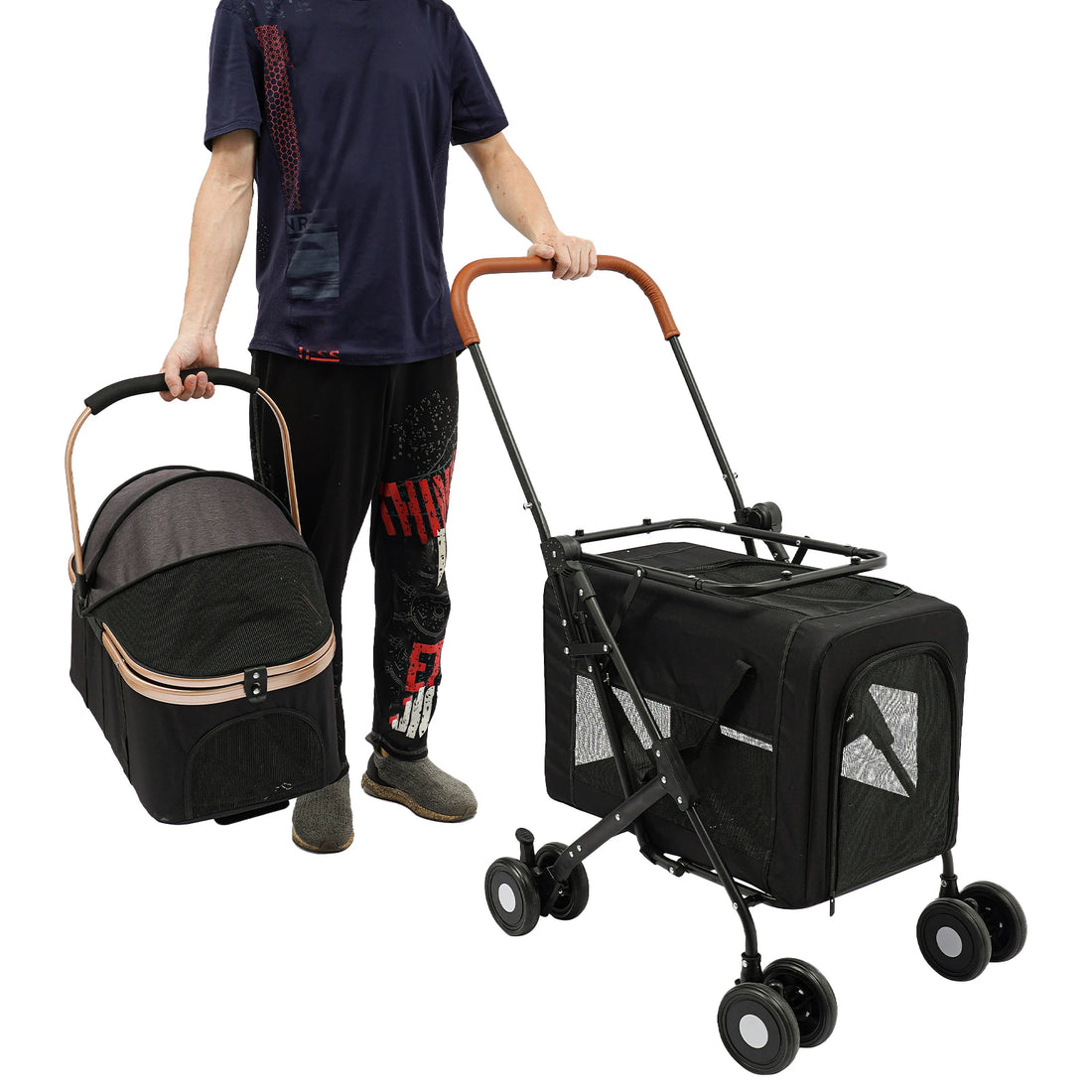 Double-Tier Foldable Pet Stroller for Dogs & Cats