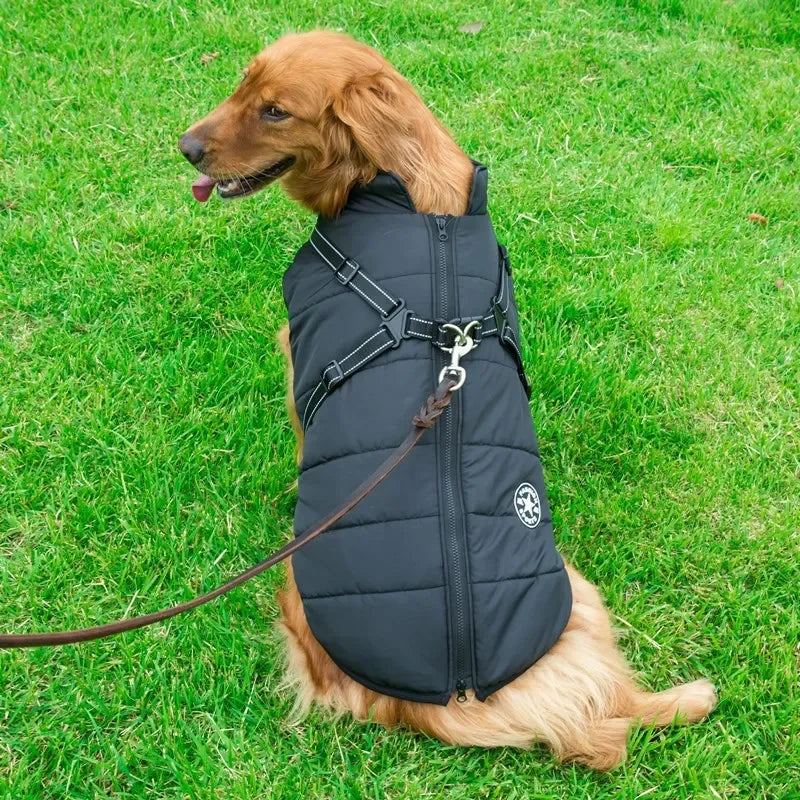 Waterproof Winter Dog Jacket with Harness for Large Dogs