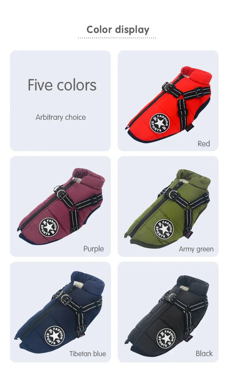 Waterproof Winter Dog Jacket with Harness for Large Dogs