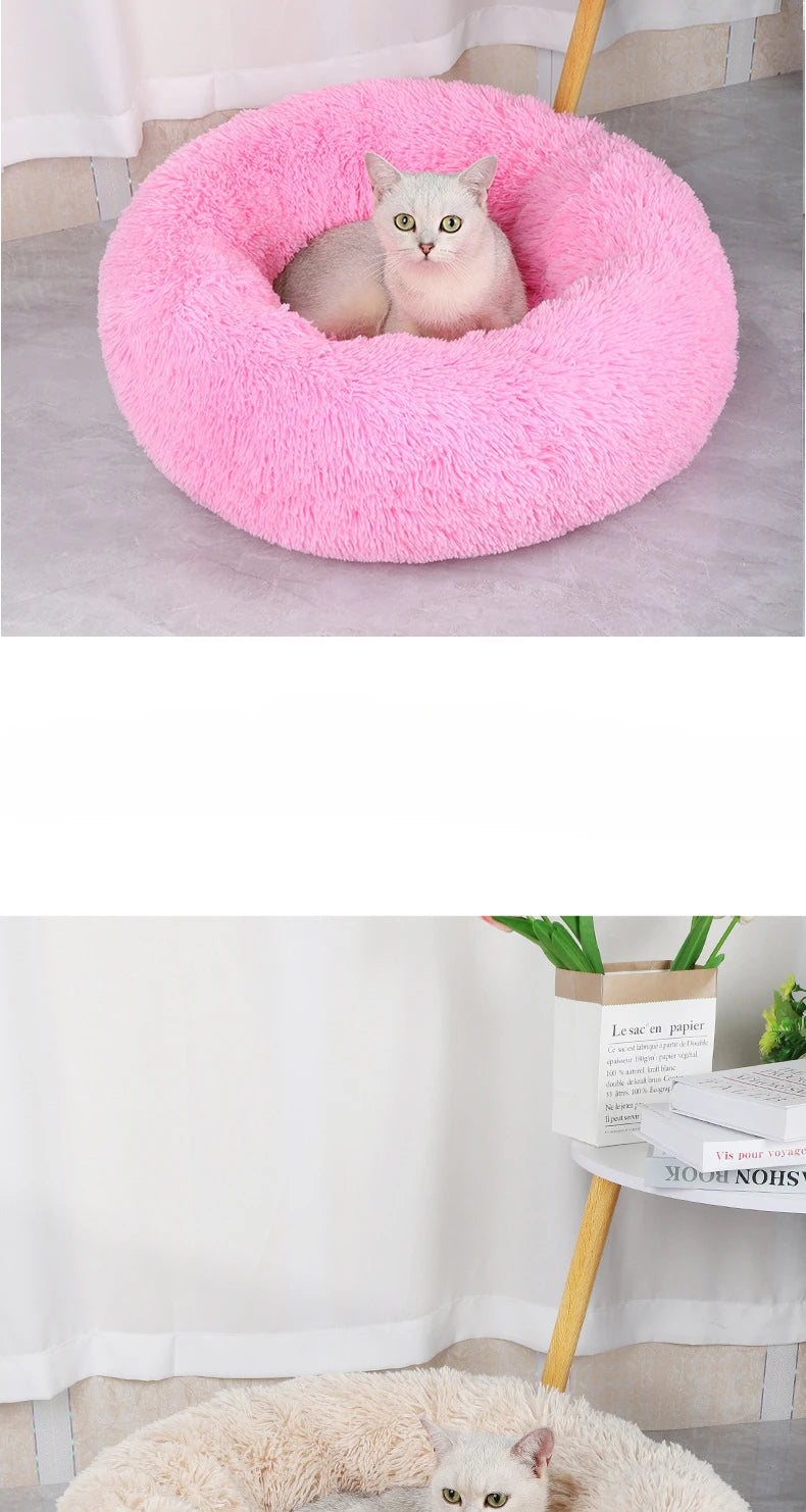 Winter Plush Round Cat & Dog Nest Bed