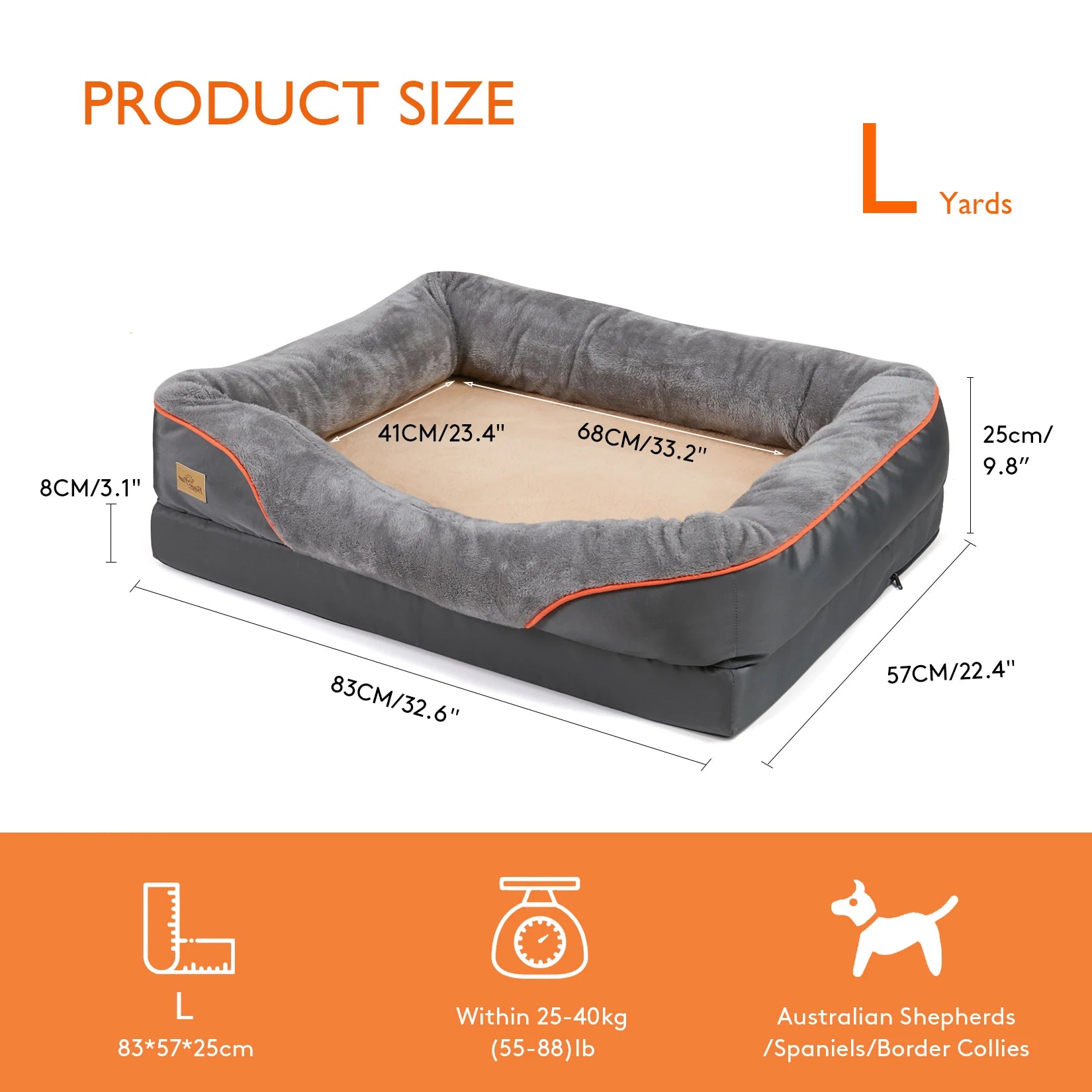 Orthopedic Foam Dog Bed with Bolster (L–3XL)