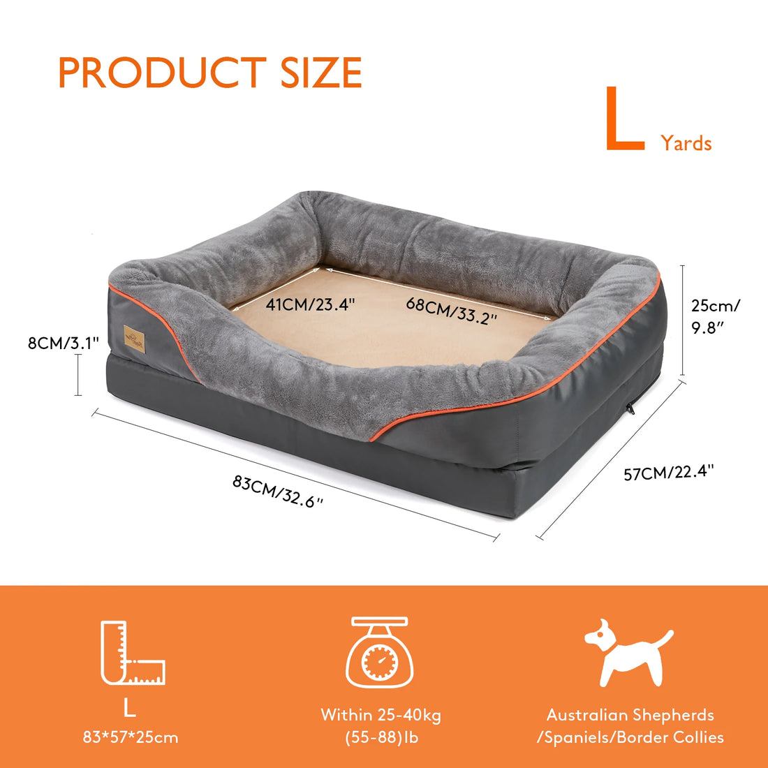 Orthopedic Foam Dog Bed with Bolster (L–3XL)