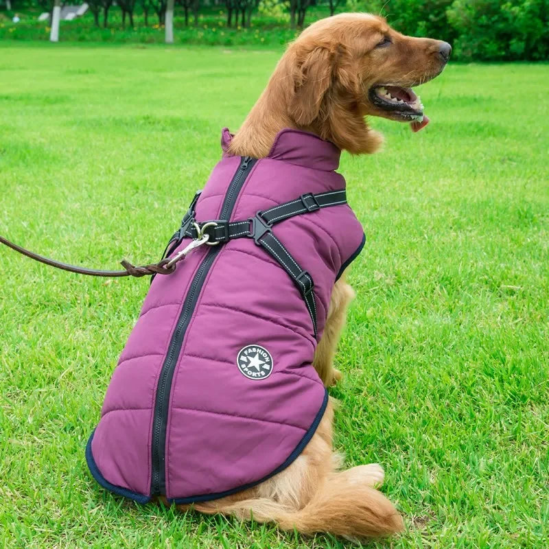 Waterproof Winter Dog Jacket with Harness for Large Dogs
