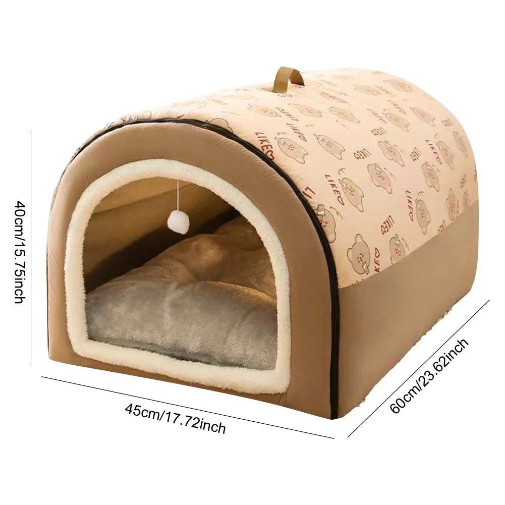 23" 2-in-1 Cat Cave Bed with Cushion