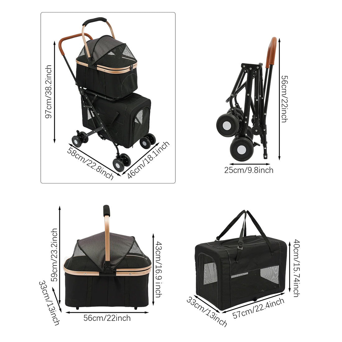Double-Tier Foldable Pet Stroller for Dogs & Cats