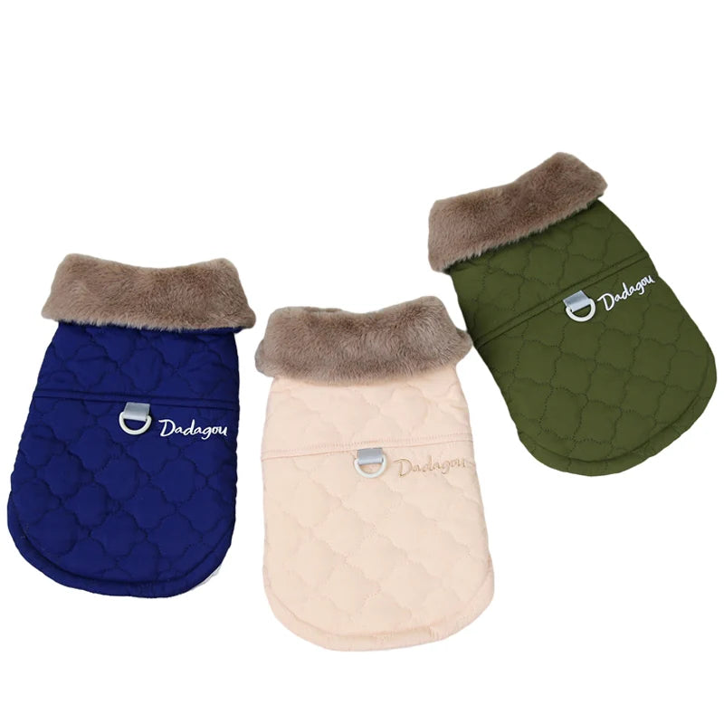 Waterproof Fleece Dog Jacket with Fur Collar