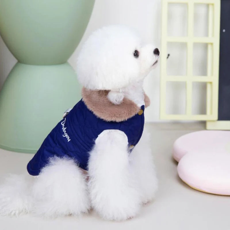 Waterproof Fleece Dog Jacket with Fur Collar