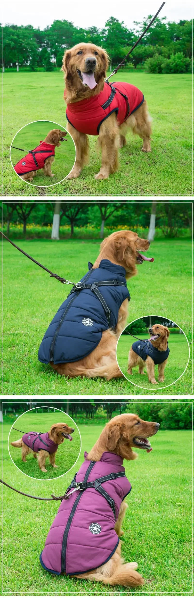 Waterproof Winter Dog Jacket with Harness for Large Dogs