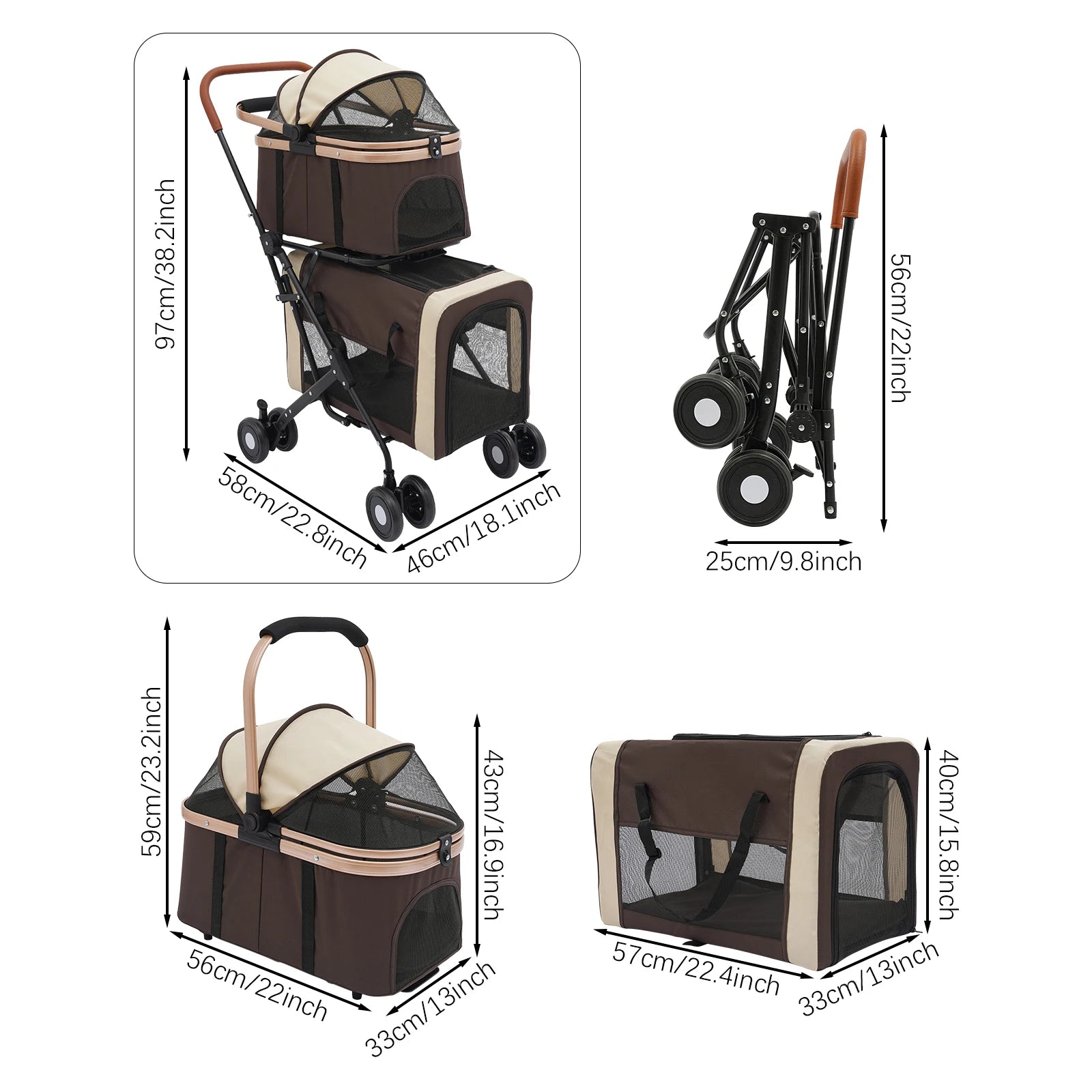 Double-Tier Foldable Pet Stroller for Dogs & Cats