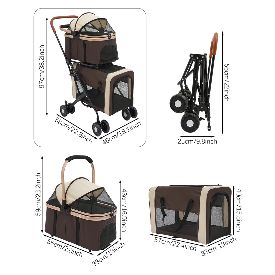 Double-Tier Foldable Pet Stroller for Dogs & Cats