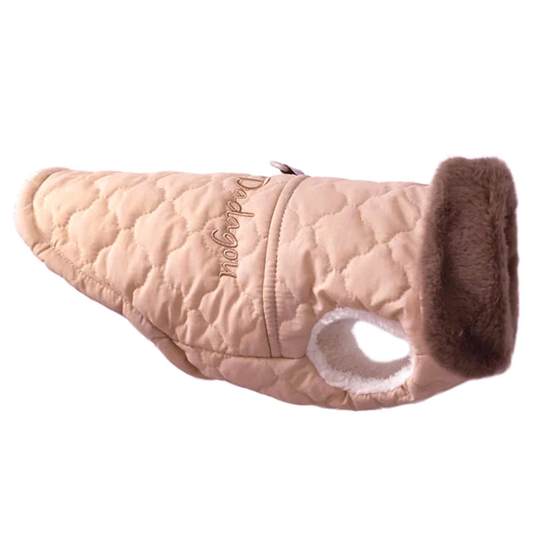 Waterproof Fleece Dog Jacket with Fur Collar