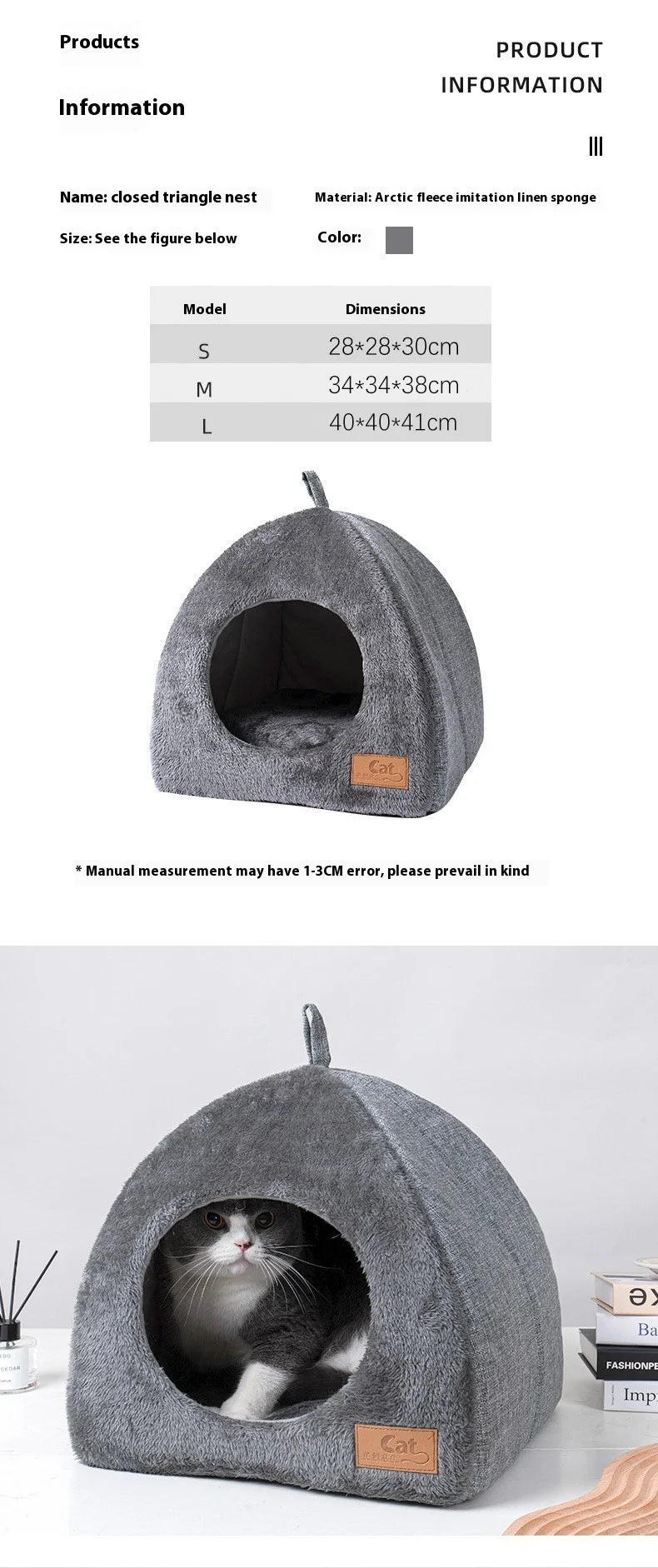 Triangle Closed Cat House Bed