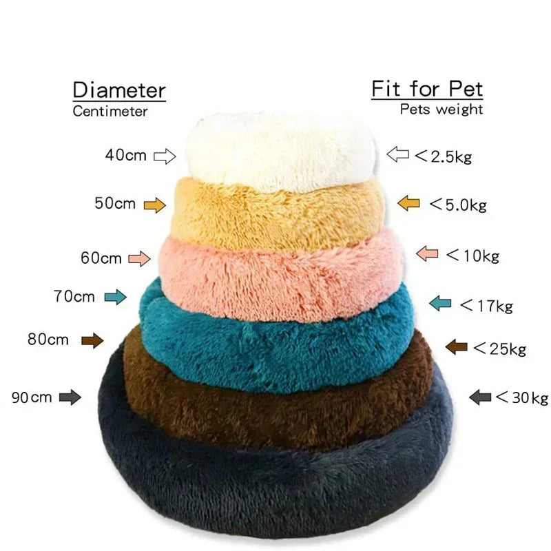Round Plush Pet Bed for Cats & Dogs (40–90cm)