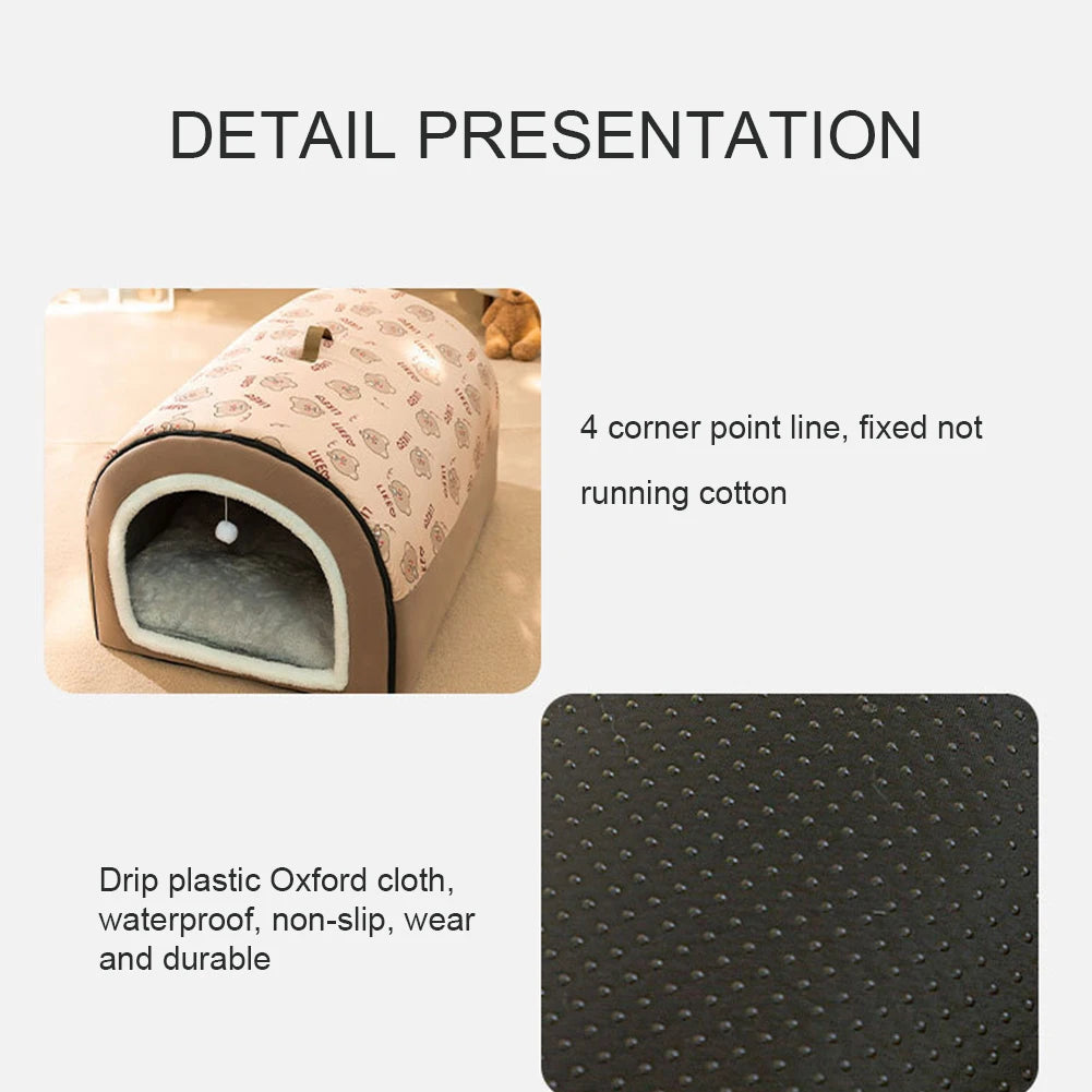 23" 2-in-1 Cat Cave Bed with Cushion