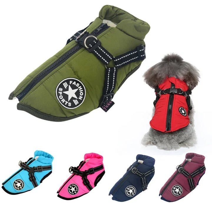 Waterproof Winter Dog Jacket with Harness for Large Dogs