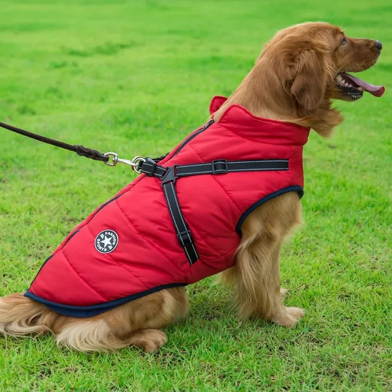Waterproof Winter Dog Jacket with Harness for Large Dogs