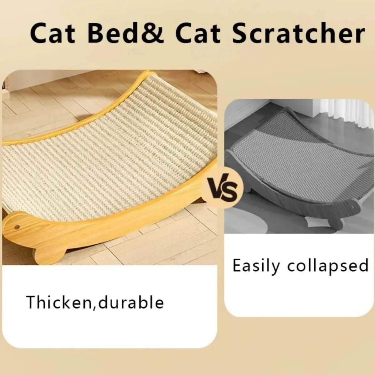 Wooden Cat Scratching Bed with Detachable Pad