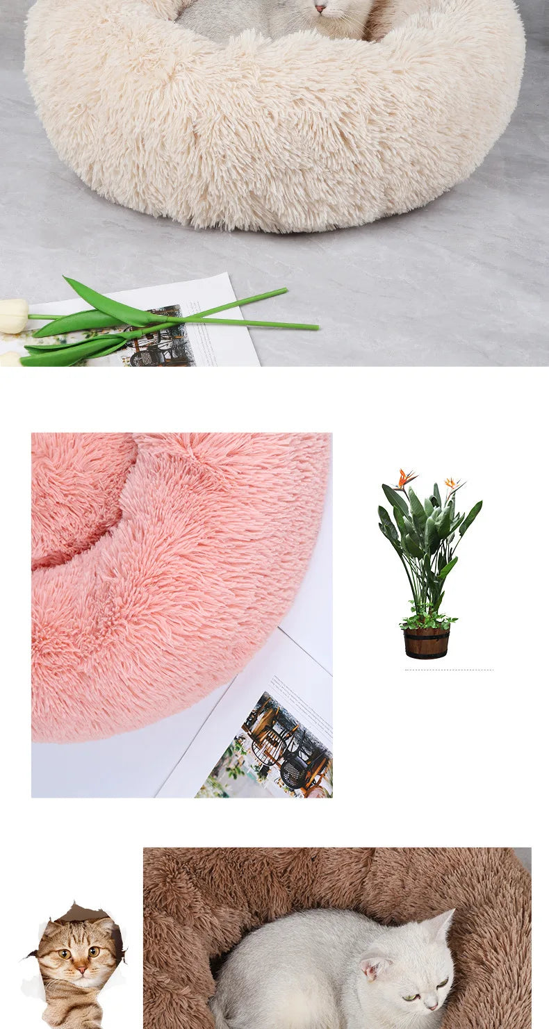 Winter Plush Round Cat & Dog Nest Bed