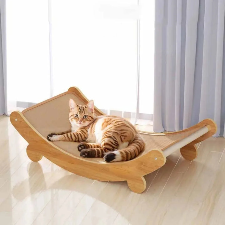 Wooden Cat Scratching Bed with Detachable Pad