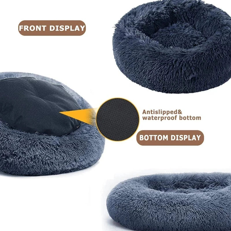 Round Plush Pet Bed for Cats & Dogs (40–90cm)
