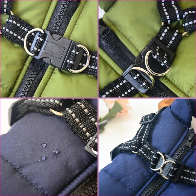 Waterproof Winter Dog Jacket with Harness for Large Dogs