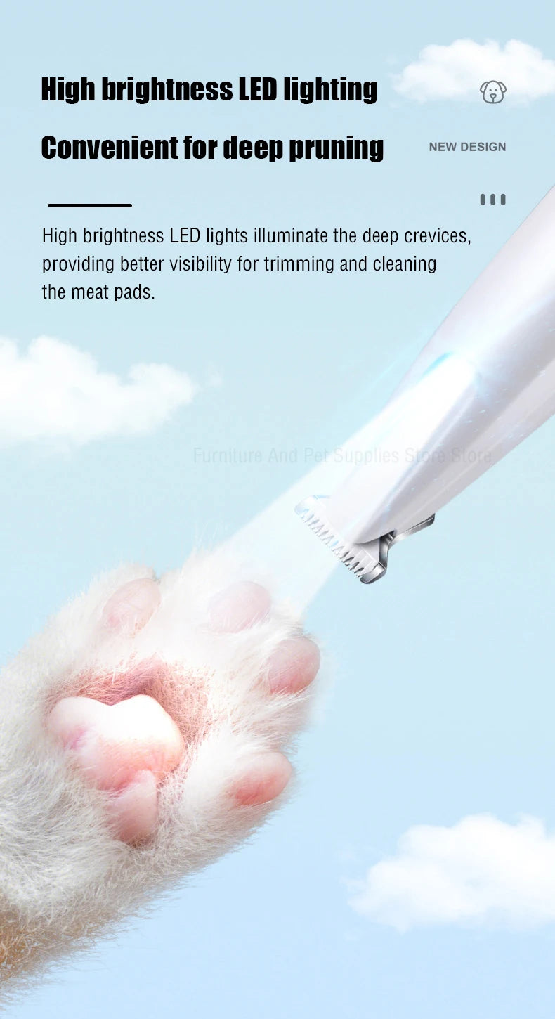 Waterproof Dog Paw Trimmer with LED Light & Display