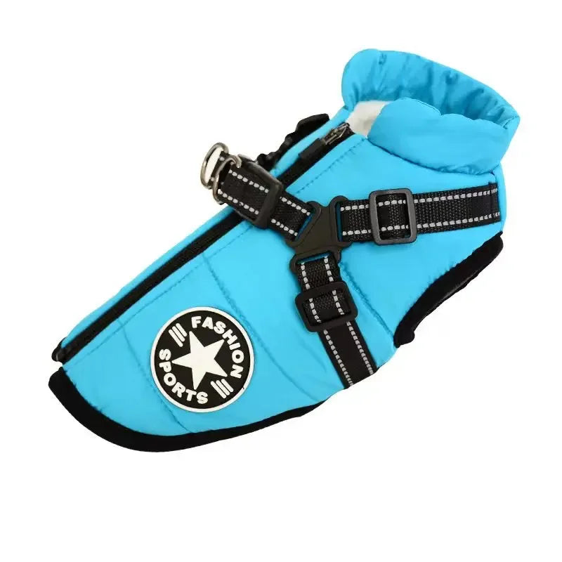 Waterproof Winter Dog Jacket with Harness for Large Dogs